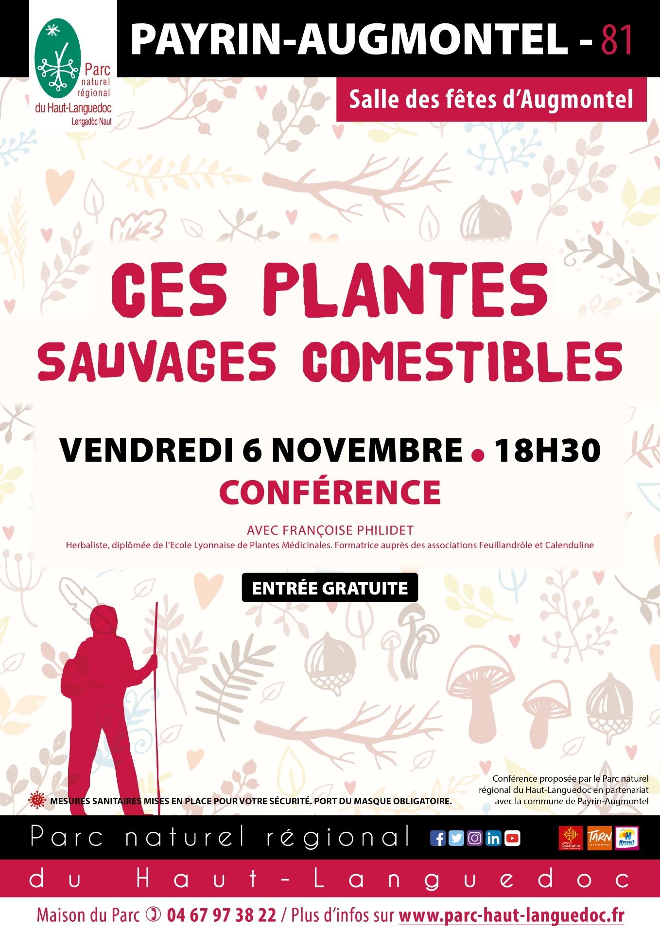 Affiche Conférence "Ces_plantes_sauvages_comestibles" organisée par le Parc naturel régional du Haut-Languedoc